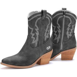 Women's Black Pointed Toe With Embroidered Comfy Fashion Vintage Boot Wide Calf